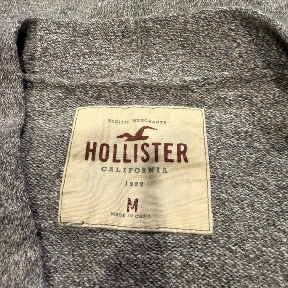 Hollister Mens Gray Cardigan Sweater Medium Bird Logo Classic Knit - Picture 4 of 4